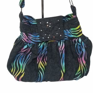 Colorful Black Fabric Shoulder Bag